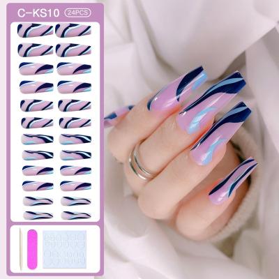 China Easy Apply 24pcs/set Pattern Design Nails Press On Nails Acrylic Artificial False Nail Tips Full Cover Manicure Designs Kit For Women for sale