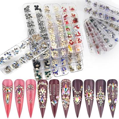 China Easy Apply 3d Manicure Flat Bottom Glass Fancy Shape Crystal Glass Diamond Nail Art Accessories Rhinestone Nail Decorations for sale