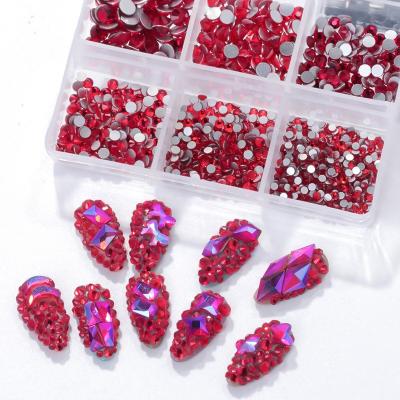 China Easy Apply Crystal Clear Crystal Glass Stones Mixed Flame Rhinestones Flat Bottom Size AB Nail Stones For 3D Nails Nail Art for sale