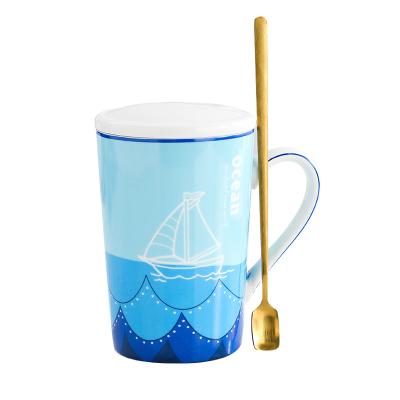 China Viable Wholesale Ocean Style Ceramic Mug Porcelain Drinkware With Printing for sale