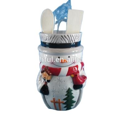 China Viable Decorative Snowman Design Ceramic Christmas Kitchen Utensil Holder for sale