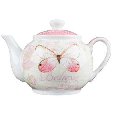 China Sustainable Teapot And Cup In One With Decorative Ceramic Flower Decal Coffee & Tea Sets Wholesale CE Eco-Friendly LFGB / EU for sale