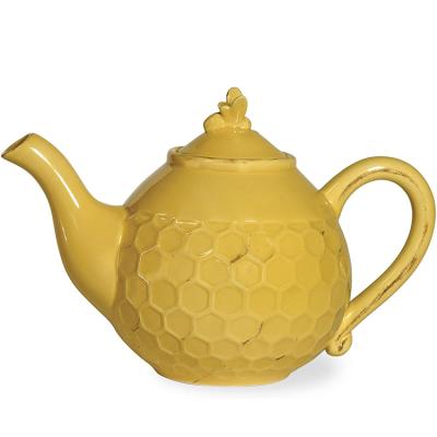 China Boston Sustainable International Embossed Ceramic Teapot With Honeycomb for sale