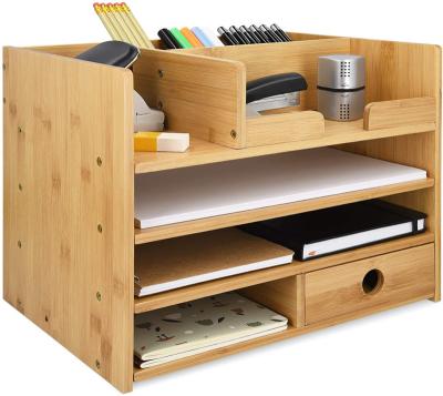 China Movable/Eco-friendly/Reusable/Durable Bamboo Desktop Storage Notes And Organizer Pens Drawer Desk Organization Rack for sale