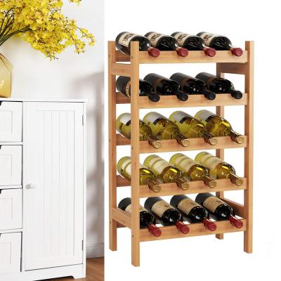 China 5 Tier Wine Rack Mobile Wine Cabinet Freestanding Bamboo Wooden Tabletop Display Rack For 20 Bottles for sale