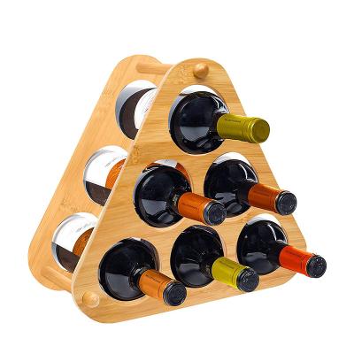 China 6 Bottle Worktop Triangle Sustainable Wine Display Rack Wooden Bamboo Wine Storage Rack Bamboo Make for sale