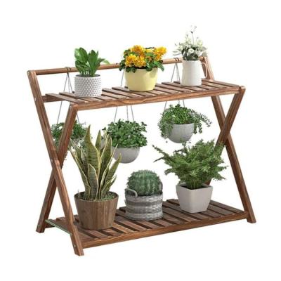 China Factory Price Movable/Eco-friendly/Reusable/Durable Flowers Display Rack Two Layers Bamboo Foldable Plant Stands In Balcony Or Flower Pot Rack for sale