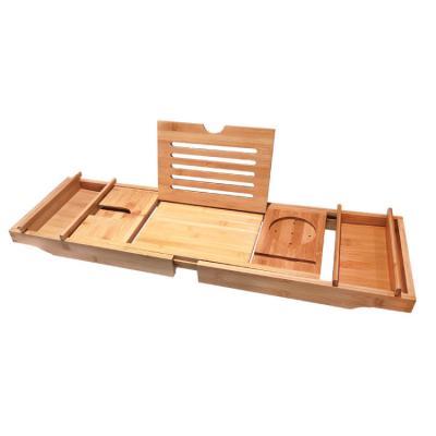 China Luxury Wooden Bamboo Bathtub Viable Tray For Your Book Tablet or Smartphone Bathtub Tray With Extending Arms for sale