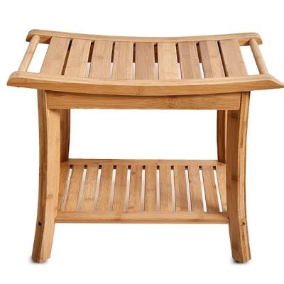 China Movable/Eco-friendly/Reusable/Durable Bamboo Bathroom Shower Bench Step Stool Waterproof Seat Spa Bath Organizer Seat Stool for sale