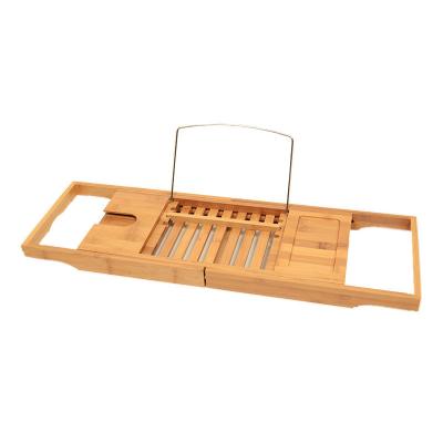 China Sustainable Expandable Luxury Bathtub Tray Shower Bath Rack Can Be Placed Book And Wine Rack for sale