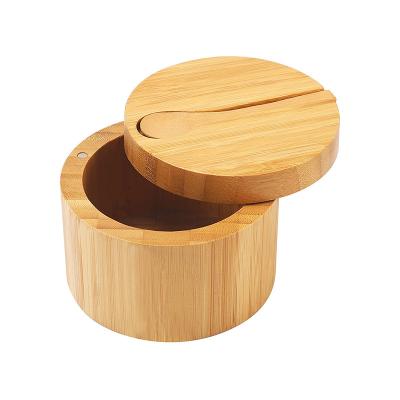 China Sustainable Bamboo Spice Jars Kitchen Salt Storage Box With Lids And Bamboo Spoon for sale