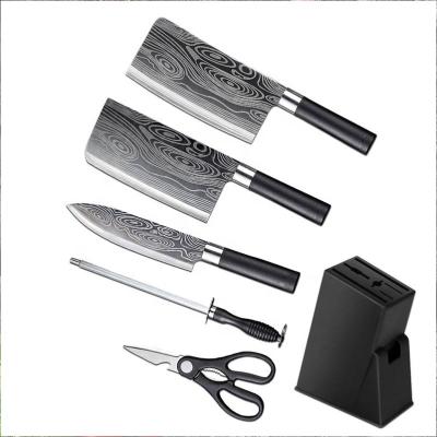 China Disposable Carbon Stainless Steel 3CR13 Set 3 Pcs Kitchen Slicing New Design Kitchen Black Blade Damascus Laser Pattern Suit Knife for sale