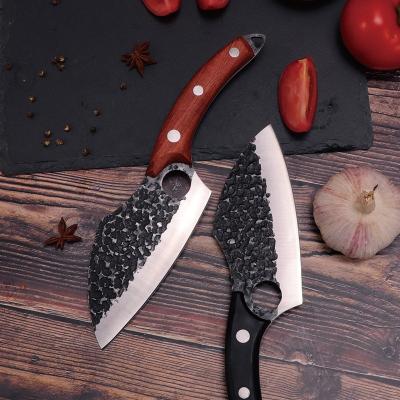 China Sustainable knofe cutting outdoor camping hand forged boning knife butcher meat cleaver with hole for sale for sale