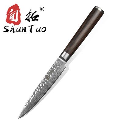 China Sustainable 5 inch Amazon hotsale Japanese kitchen serving knives Damascus steel chef knife with pakka wood handle for sale