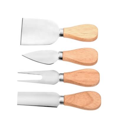 China Oak Handle 4 Pcs Stainless Steel Butter Razor Cheese Spreader Spreader Fork Gold Cheese Knife Viable Set for sale