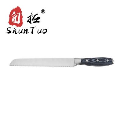 China Three viable rivets handle edge stainless steel primium wood serrated wide wavy bread knife along for sale