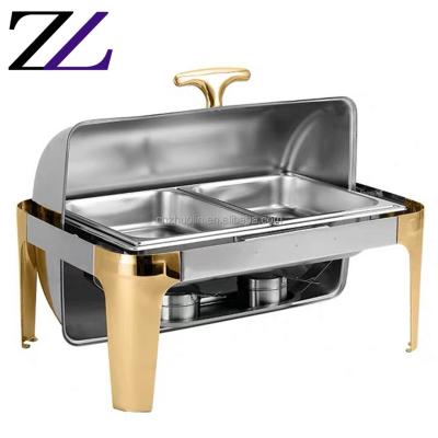 China Durable and Modern Other Hotel Buffet Server Server Pans Stainless Steel Oblong Royal Gold 9L Teasing Food Warmer Set Teasing Dish for sale