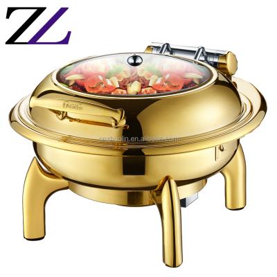 China Durable and Modern Other Hotel Restaurant Equipment Round Gold Shaving Dish Alcohol Stove Electric Food Warmers Shake Chafing Dishes for Sale for sale