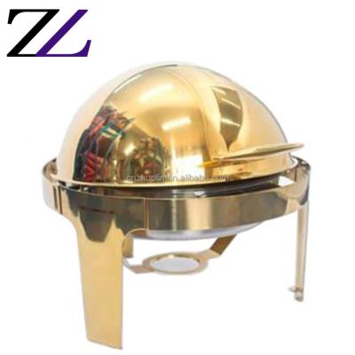 China Durable and Modern Kitchen Utensils Buffet Dish Steel Shaving Food Warmer 6L Round Chafing Dishes Gold Plated Cylinder Desktop Chafing Dishes for Sale for sale