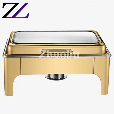 China Durable and modern other hotel hot buffet wedding party catering tools saving chafing dish 9L steel cheffing dish prices food warmer cylinder desktop dishes for sale