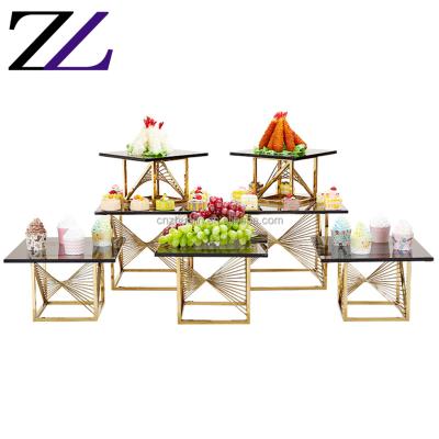 China New party viable metal wedding display serving set modern gold agate cakepop light black glass dessert set and cupcak popping stand for sale