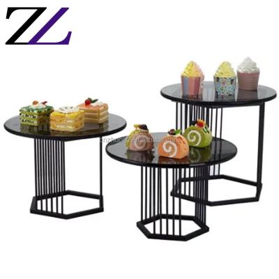 China Durable and Modern Decorative Cube Serving Altitude Riser Dessert Display Cupcake Food Glass Plates Round 3pcs Black Buffet Risers and Stands Set for sale