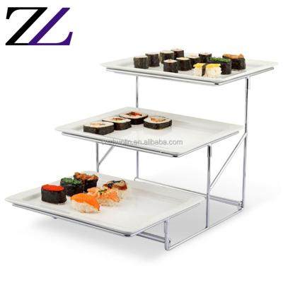 China Viable other hotel wedding cake bread displayracks dessert table set stainless steel buffet riser layers ceramic pastry display stand for sale