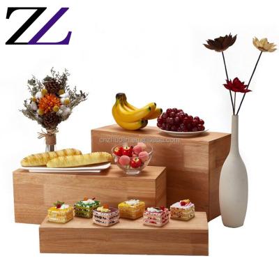 China Durable and Modern Sourcing Wooden Riser Banquet Buffet Display Rack Food Serving Dessert Cupcake Buffet Elevation Wooden Rack for sale