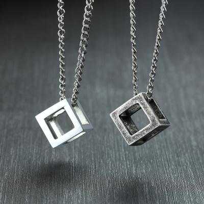 China Men's Necklace Cubic Geometric Rubik's Cube Allah Cube Pendant In Fashionable Stainless Steel Cavity for sale