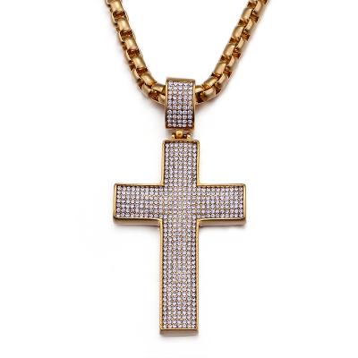 China Simple Fashionable Gold Hiphop Stainless Steel Diamond Cross Pendant Necklace Men Hip Hop Jewelry Chain Necklace for sale