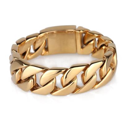 China Punk Latest New Style 18K Pvd Gold Plated Stainless Steel High Polishing Mens Cuba Chain Bracelet for sale