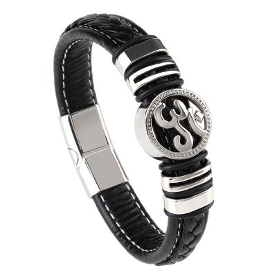 China New Stainless Steel Genuine Leather Men's Bracelet Men's Leather Bracelet Buckle Punk Leather Men's Bracelet for sale