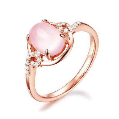 China Cute Fashion Rose Gold Hibiscus Stone Powder Gemstone Ring Set Crystal Diamond Ring Index Ring Wholesale for sale