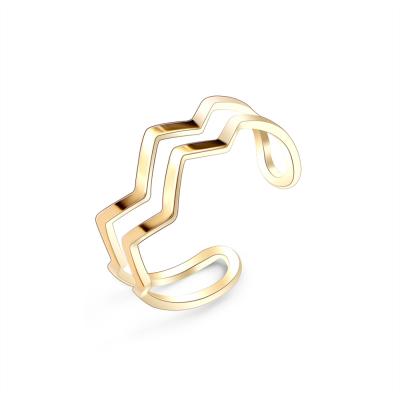 China Fashion CLASSIC Korean Simple Wave Personality Double Layer Open Ring Hand Ornament Plated 18K Gold Tail Ring for sale