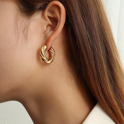 China FASHIONABLE Vintage 18K Tasty Gold Plated Stainless Steel Statement Earrings Twisted Circle Earrings For Women for sale