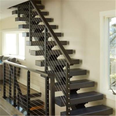 China DAIYA Modern Hardwood Stairs With Customized Wire Rod Railing Enclosure Straight Staircase for sale