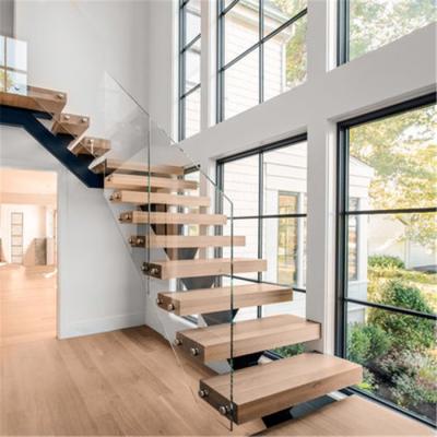 China DAIYA Modern Modern Stairs With Railing L Shape Hardwood Stairs Tempered Glass Staircase for sale