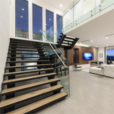 China DAIYA Modern Best Selling Stairs With Hardwood Stairs Tempered Glass Railing Staircase for sale