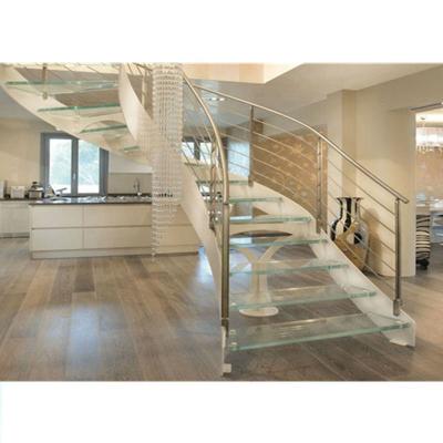 China Daiya Canada Modern Solid OAK Wood Tread Carved Staircase With Glass Balustrade for sale