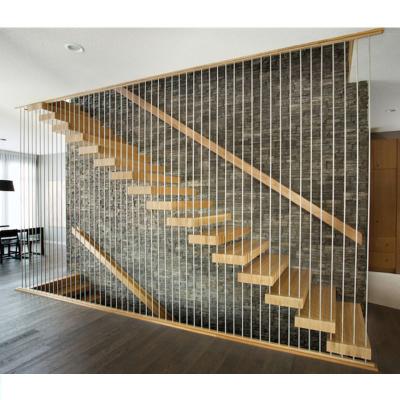 China DAIYA Modern Floating Stairs Modern With Rubber Tread Wooden Staircase for sale