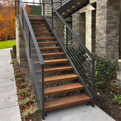 China Outdoor Indoor Stairs Wood With Teak Wood Tread Straight Staircase for sale