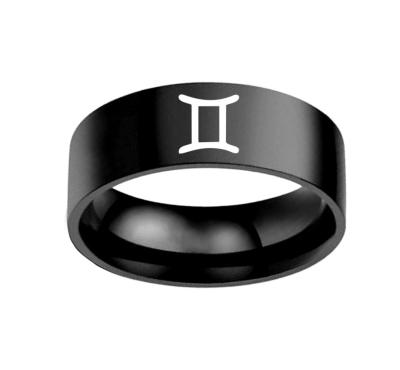 China Handmade Black 12 Color Stainless Steel Zodiac Ring Sign Jewelry Finger Rings for sale