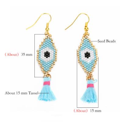 China Handmade miyuki delica handmade seed beads beaded fashion blue red eyedrop tassel earring jewelry for women for sale