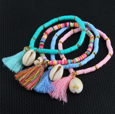 China Handmade Clay Soap Dish Clay Beads Tassel Sea Beach Fashion Shell Bracelet Jewelry for sale