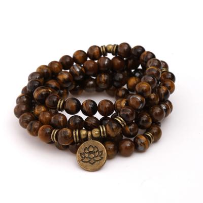 China Handmade Wholesale Natural Tiger Eye Stone Beads Mala Bracelet Yoga 108 Jewelry for sale