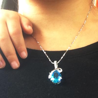 China Handmade Chain With Austria Healing Blue Crystal Heart Of The Ocean Pendant Necklace Women's Silver 925 Jewelry for sale