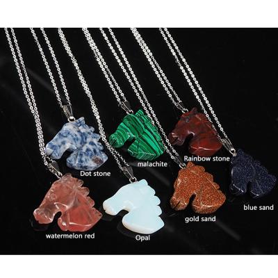 China Handmade Natural Gemstone Horse Shaped Key Necklace Pendant Jewelry for sale