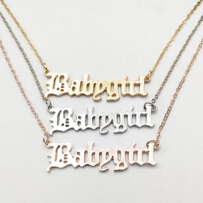 China Handmade Fashion Alloy Name Necklace Babygirl Dish Bar Necklace Jewelry Silver Gold and Rose Gold for sale