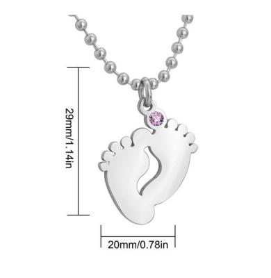 China Small Handmade Birthstone Feet Pendant Stainless Steel 60CM Long Chain Necklace With Cube Zircon Setting for sale