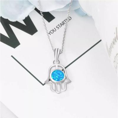 China Bling 925 Sterling Silver Buddha Hand Necklace Pendant Jewelry Blue Opal For Women for sale